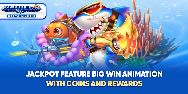 Jackpot feature – Big win animation with coins and rewards.